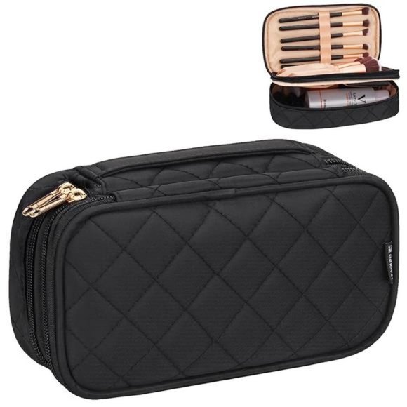 Small Makeup Bag, Relavel Cosmetic Bag for Women 2 Layer Travel Makeup Organizer - Picture 1 of 6